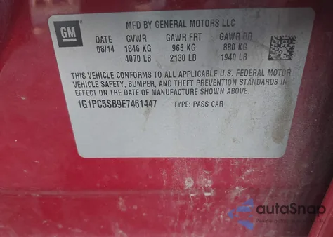 2014 Chevrolet Cruze 1Lt Auto z USA, uszkodzony, nr VIN 1G1PC5SB9E7461447